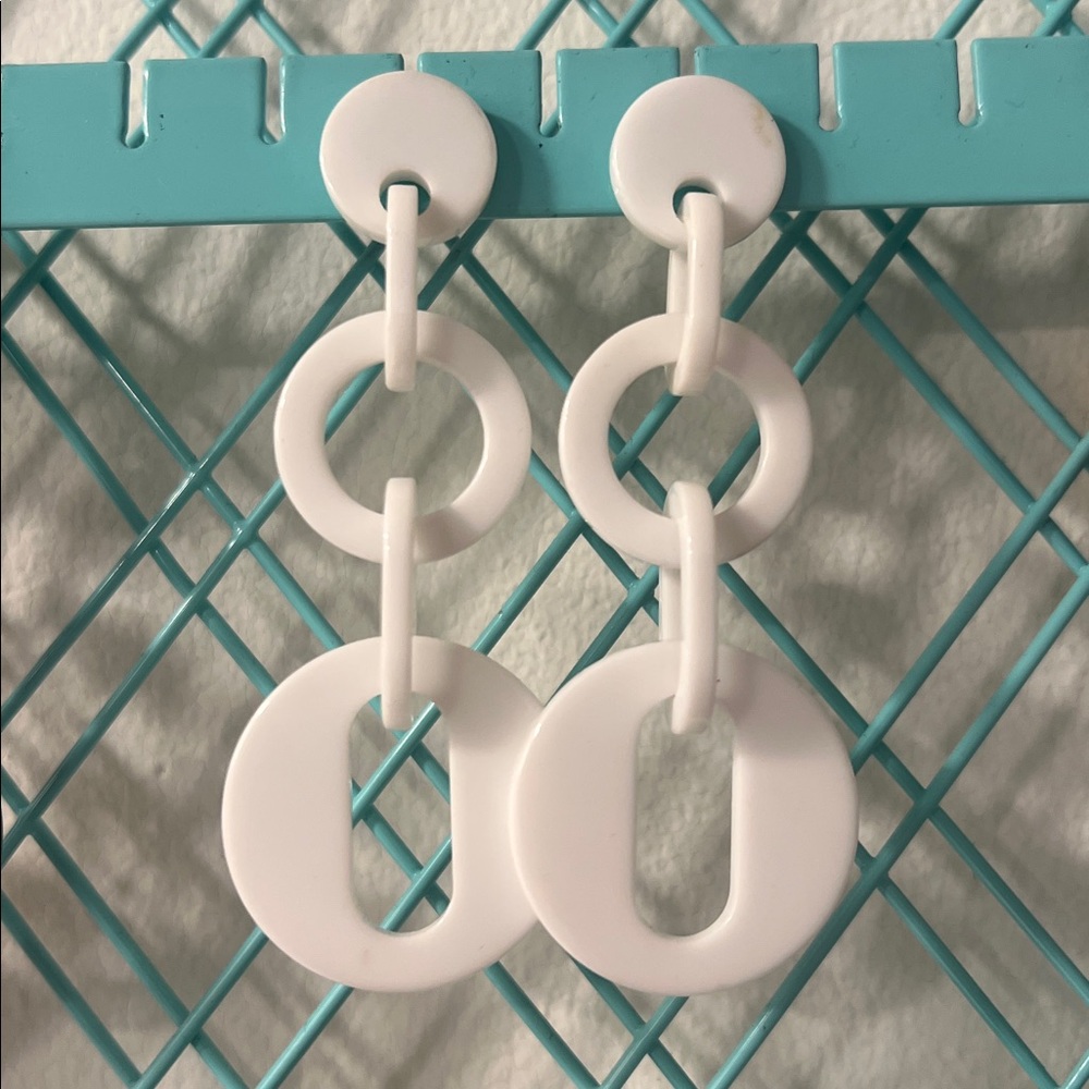 White Acrylic Geometric Dangle Earrings